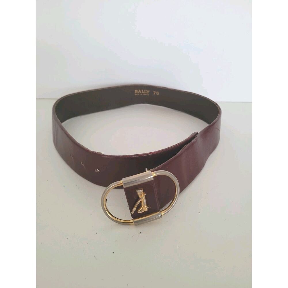 Bally Logo Leather Belt Burgundy Equestrian Red Wide Size 70 25-27" French Retr